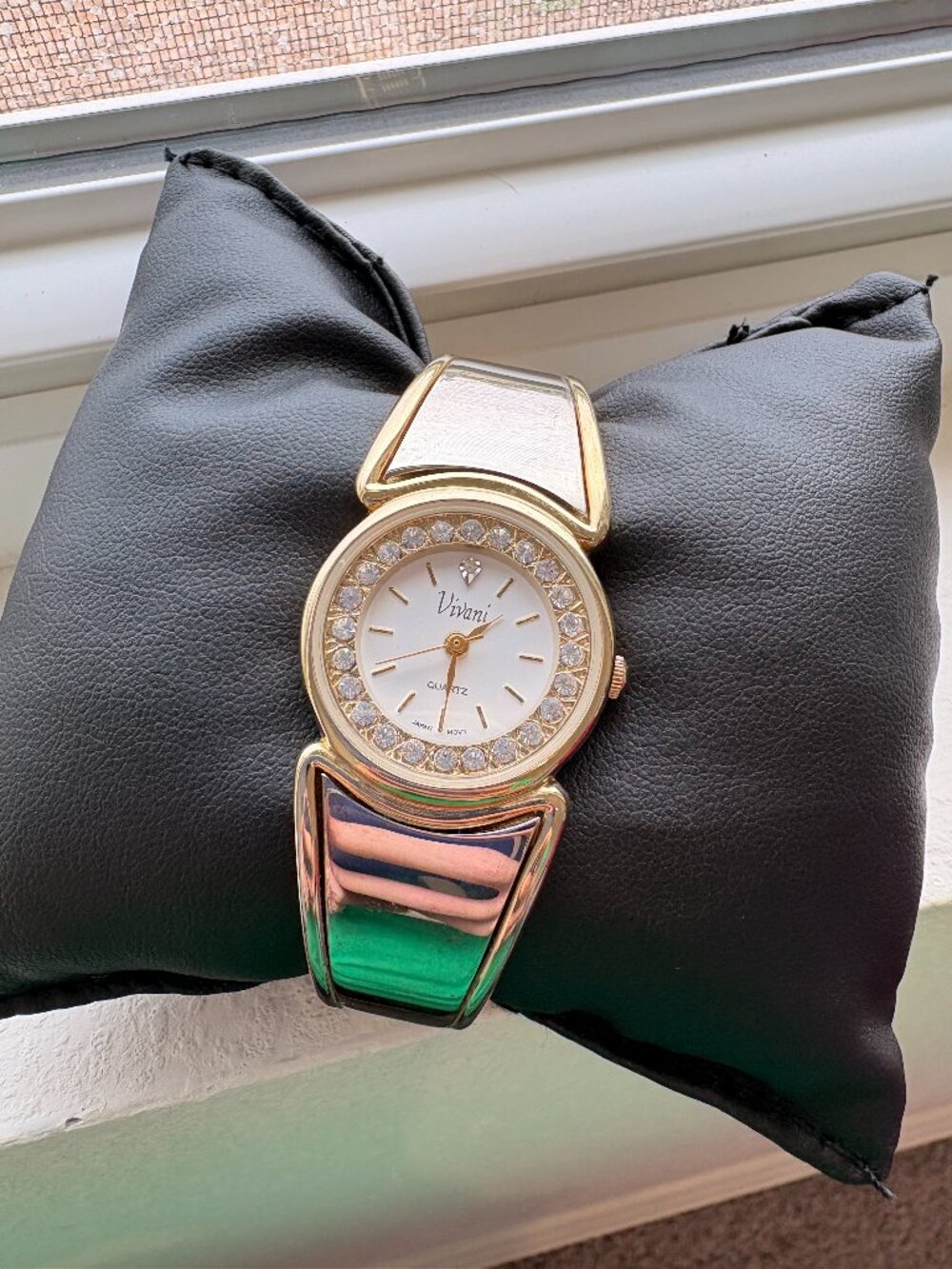 Vintage Vivani Two Tone Crystal Bangle Bracelet Watch
